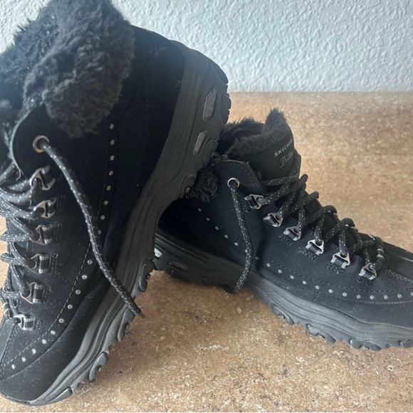 Skechers Hiker Hiking Boot Size 8 Womens Black Faux Fur Trim Leather Winter Snow - Picture 5 of 5
